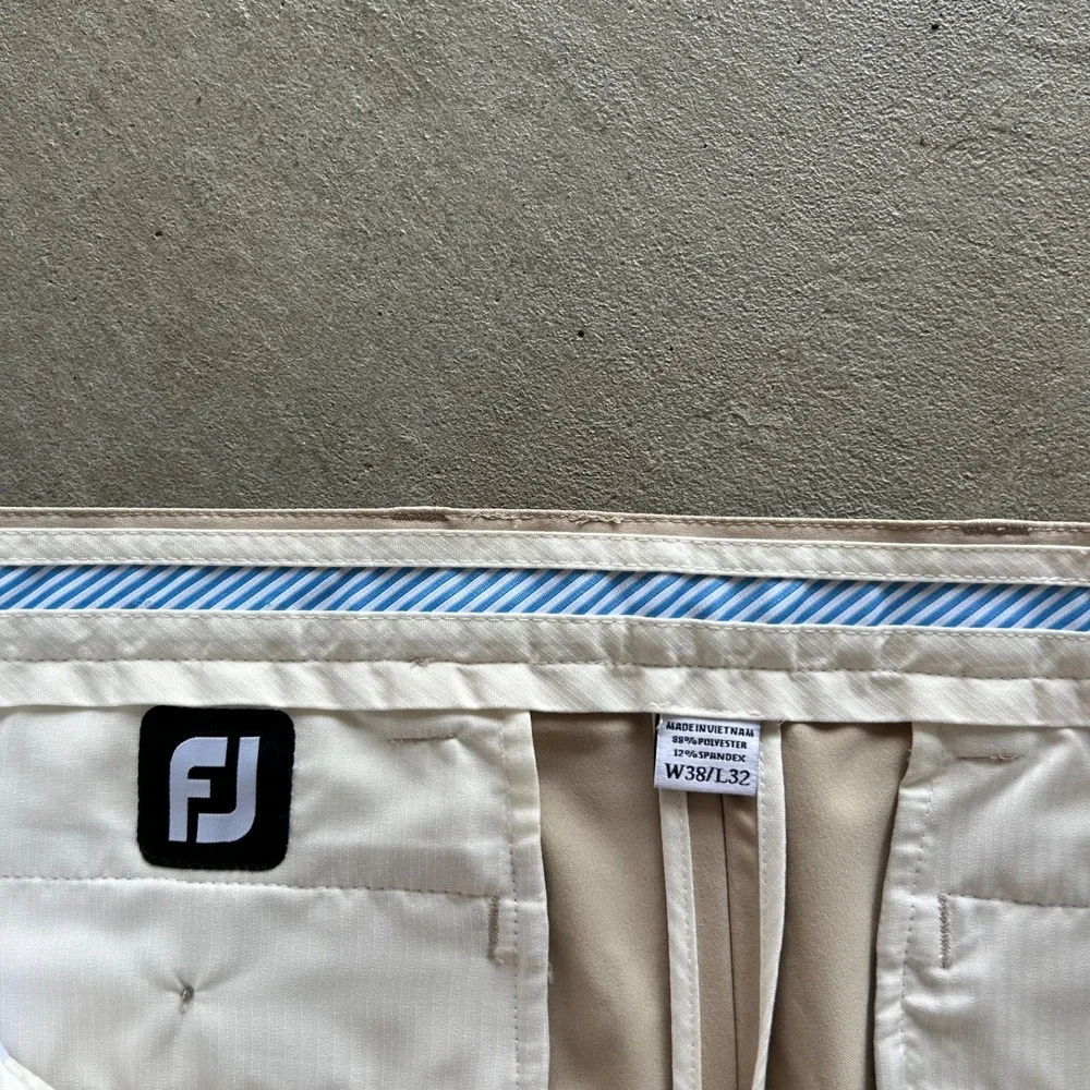 FJ FootJoy Golf Pants Mens 38x32 Tan Khaki Performance‎ Stretch Flat Front Poly